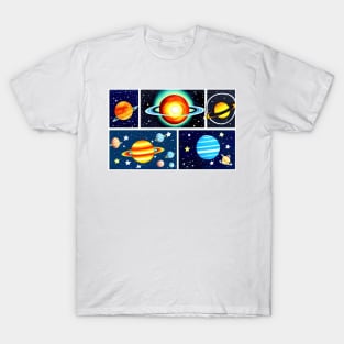 Colourful planets and stars digital illustrations T-Shirt